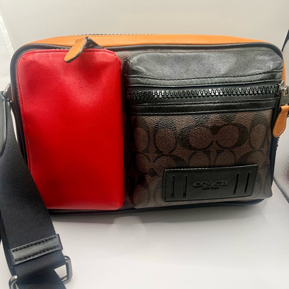 COACH **Rare** Uni-sex Color Block Leather Travel Bag * Multi-Pocket XLNT